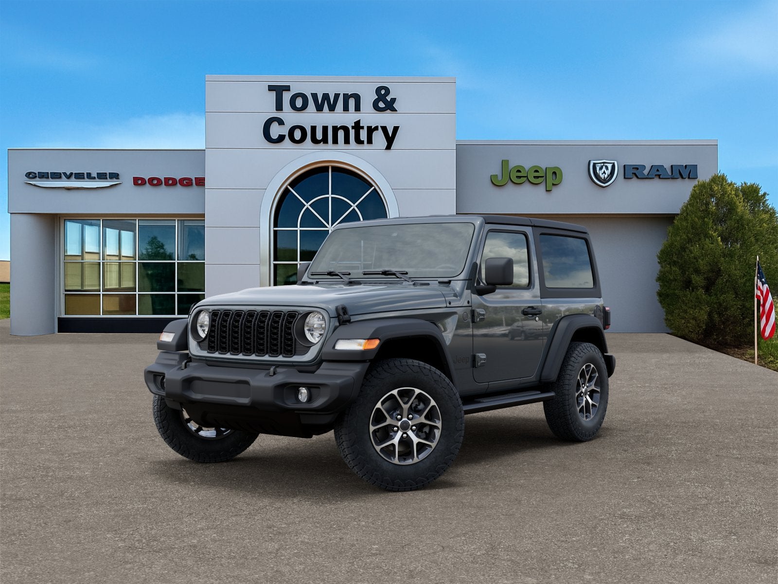 2026 Jeep Wrangler WRANGLER 2-DOOR SPORT S in Anvil Clear-Coat Exterior Paint — front three-quarter view