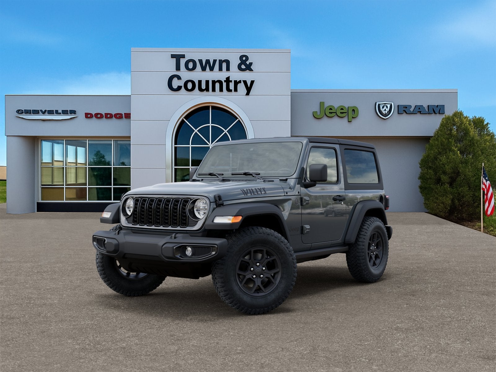 2026 Jeep Wrangler WRANGLER 2-DOOR WILLYS in Anvil Clear-Coat Exterior Paint — front three-quarter view