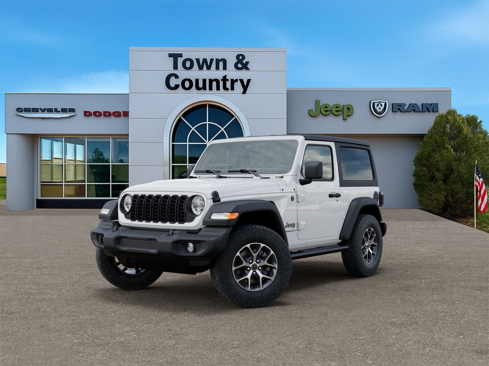 2026 Jeep Wrangler WRANGLER 2-DOOR SPORT S in Bright White Clear-Coat Exterior Paint — front three-quarter view