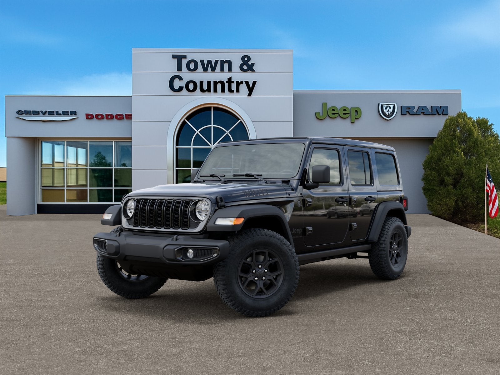 2026 Jeep Wrangler WRANGLER 4-DOOR WILLYS in Black Clear-Coat Exterior Paint — front three-quarter view