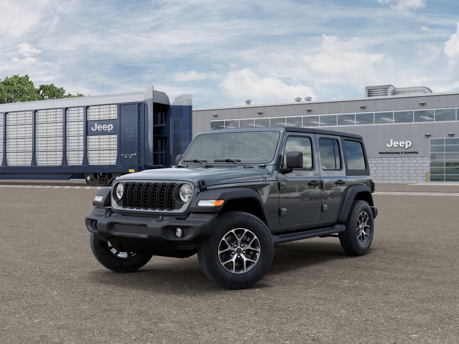 2026 Jeep Wrangler WRANGLER 4-DOOR SPORT S in Anvil Clear-Coat Exterior Paint — front three-quarter view