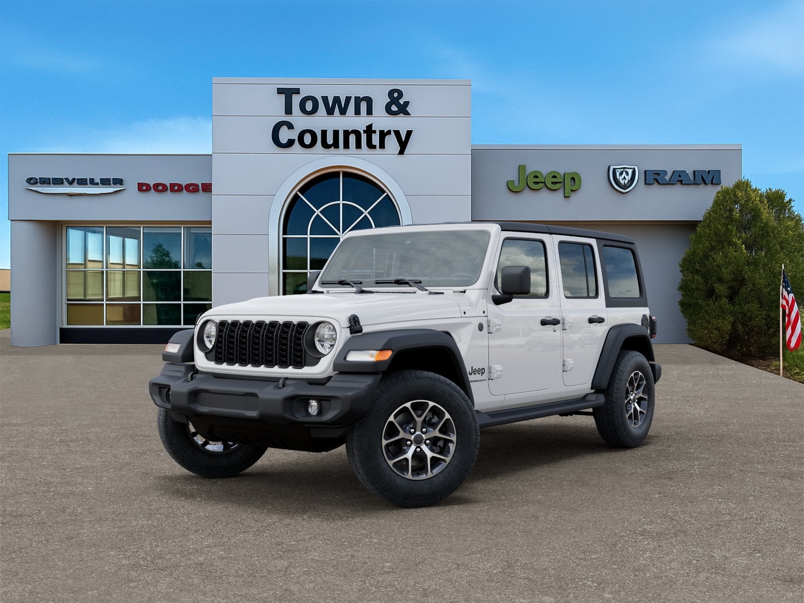 2026 Jeep Wrangler WRANGLER 4-DOOR SPORT S in Bright White Clear-Coat Exterior Paint — front three-quarter view