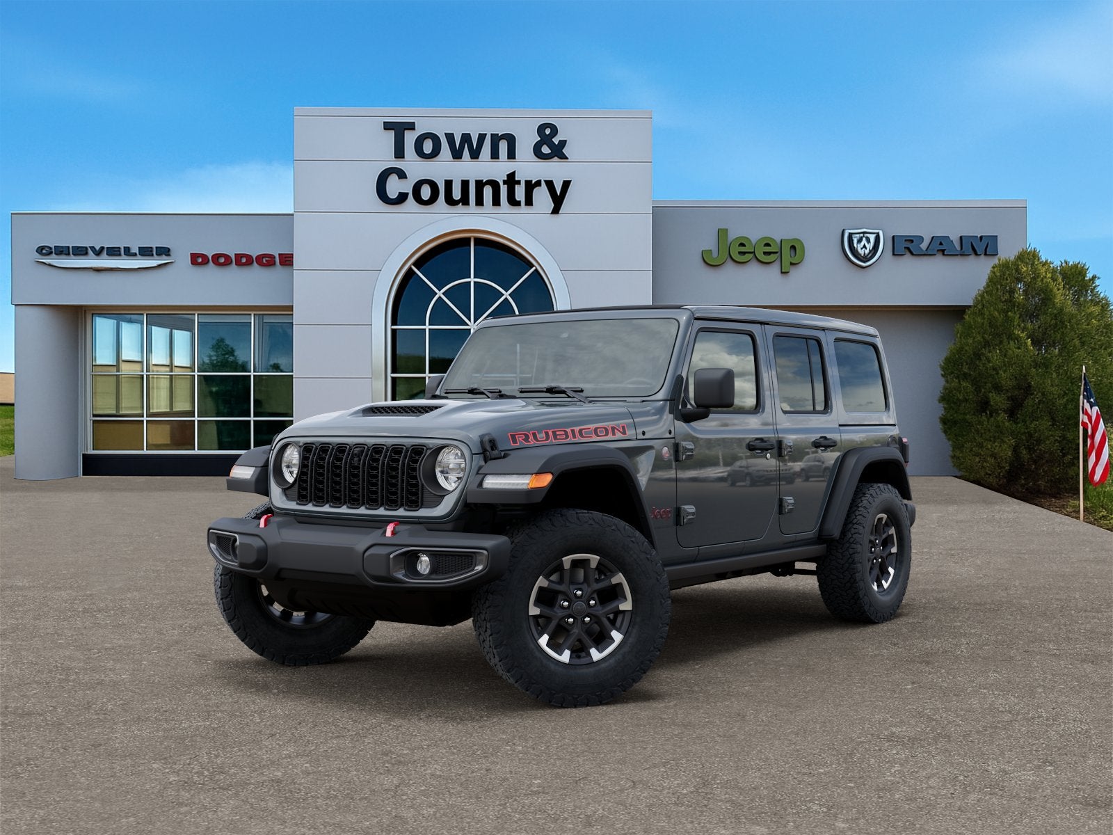 2026 Jeep Wrangler WRANGLER 4-DOOR RUBICON in Anvil Clear-Coat Exterior Paint — front three-quarter view