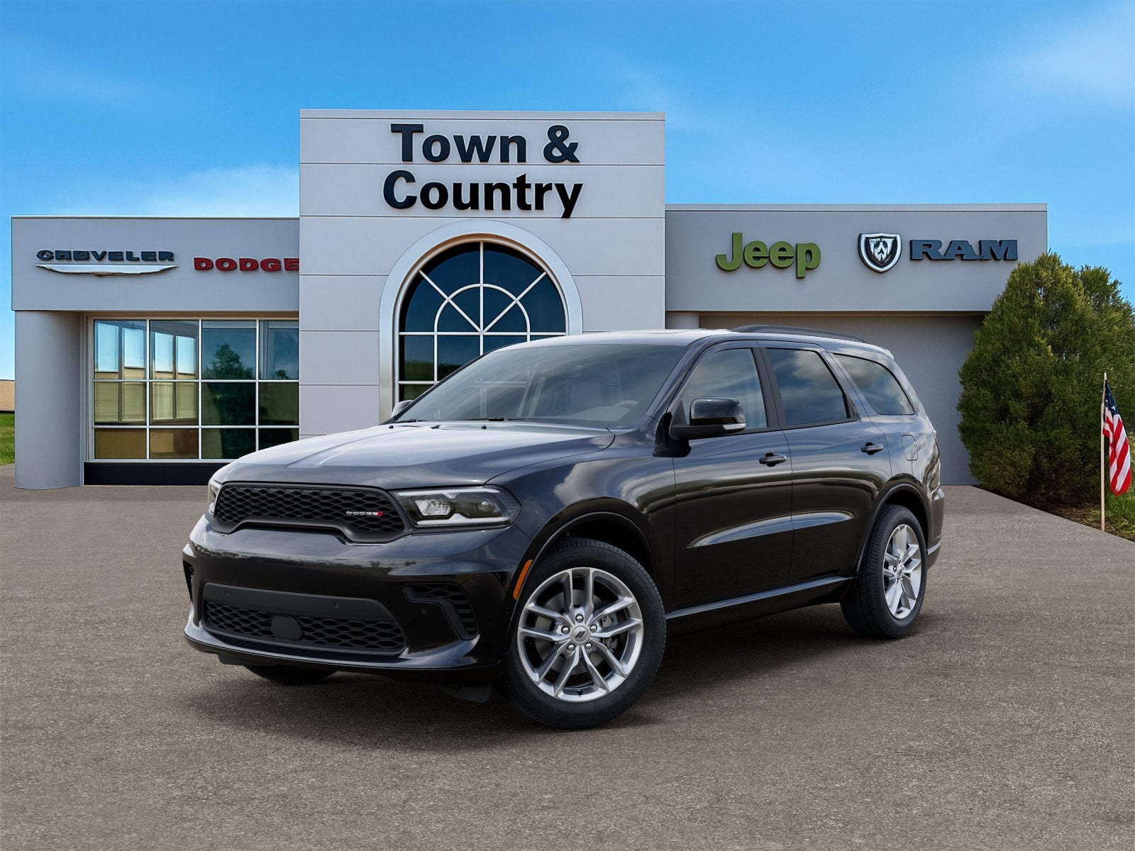 2026 Dodge Durango DURANGO GT PLUS AWD in Diamond Black Clear-Coat Exterior Paint — front three-quarter view
