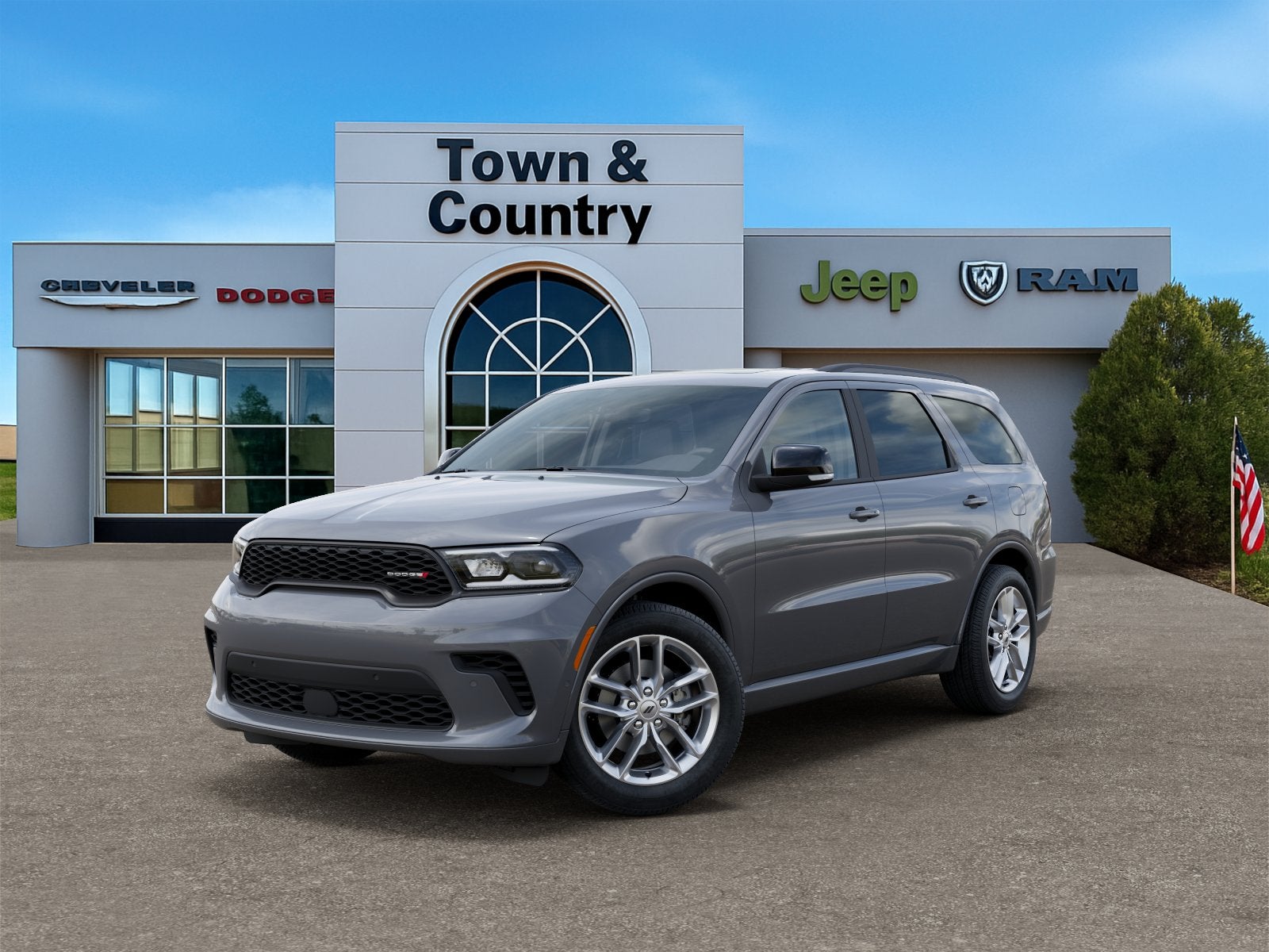 2026 Dodge Durango DURANGO GT PLUS AWD in Destroyer Gray Clear-Coat Exterior Paint — front three-quarter view