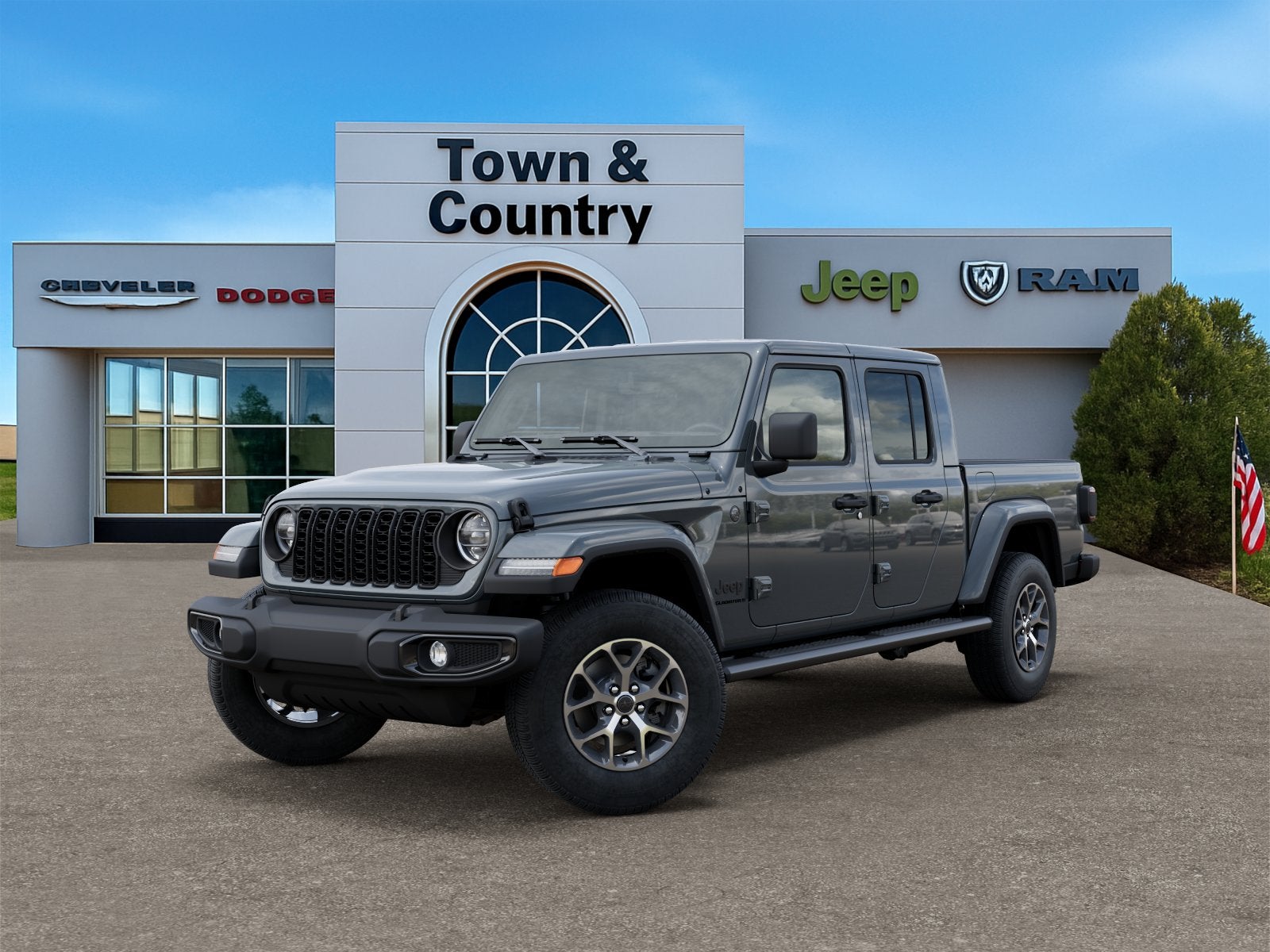 2026 Jeep Gladiator GLADIATOR SPORT S 4X4 in Anvil Clear-Coat Exterior Paint — front three-quarter view