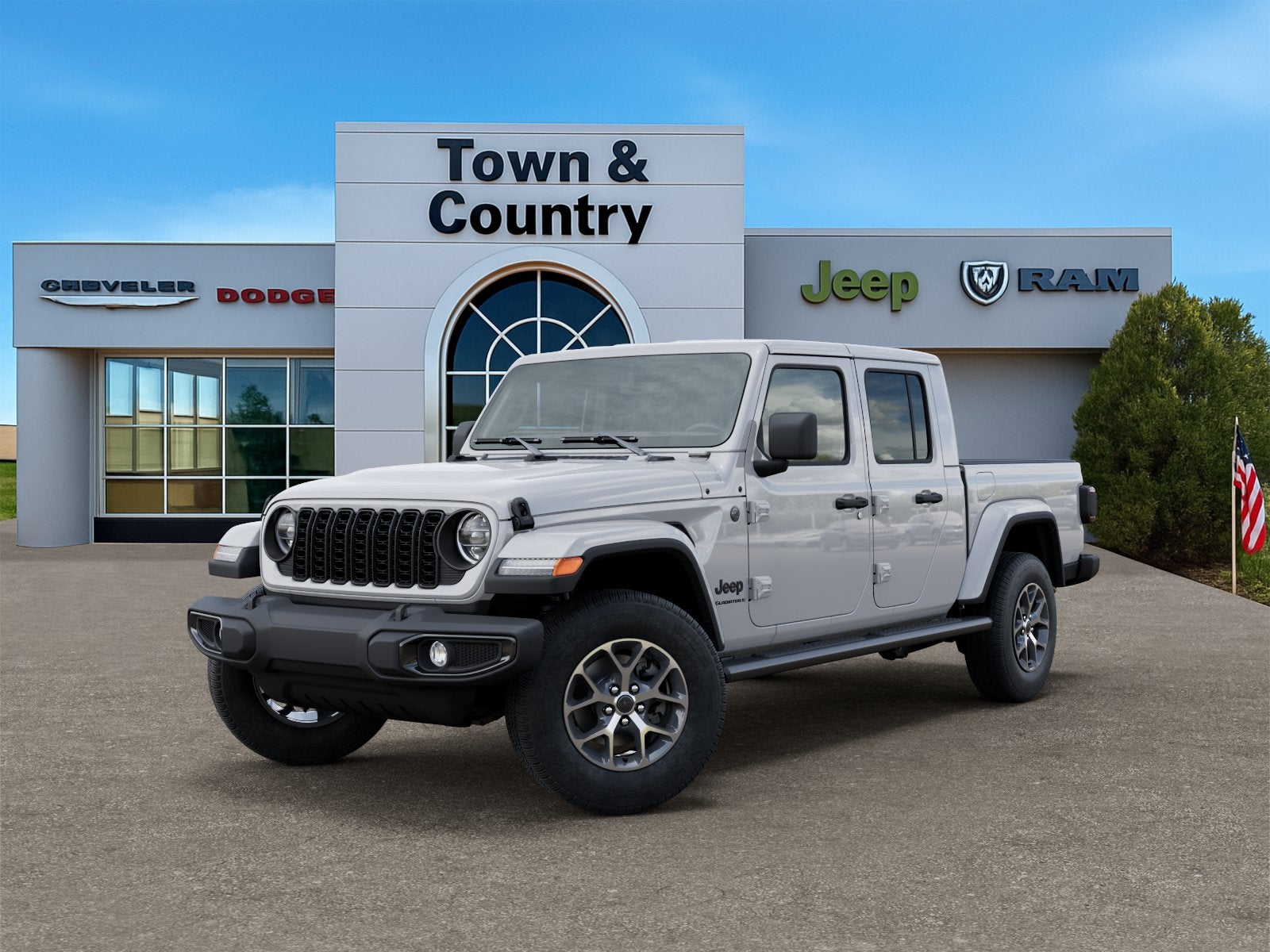 2026 Jeep Gladiator GLADIATOR SPORT S 4X4 in Bright White Clear-Coat Exterior Paint — front three-quarter view