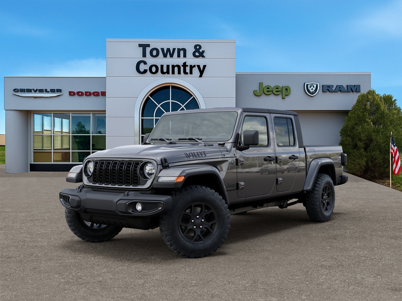 2026 Jeep Gladiator GLADIATOR WILLYS 4X4 in Granite Crystal Metallic Clear-Coat Exterior Paint — front three-quarter view
