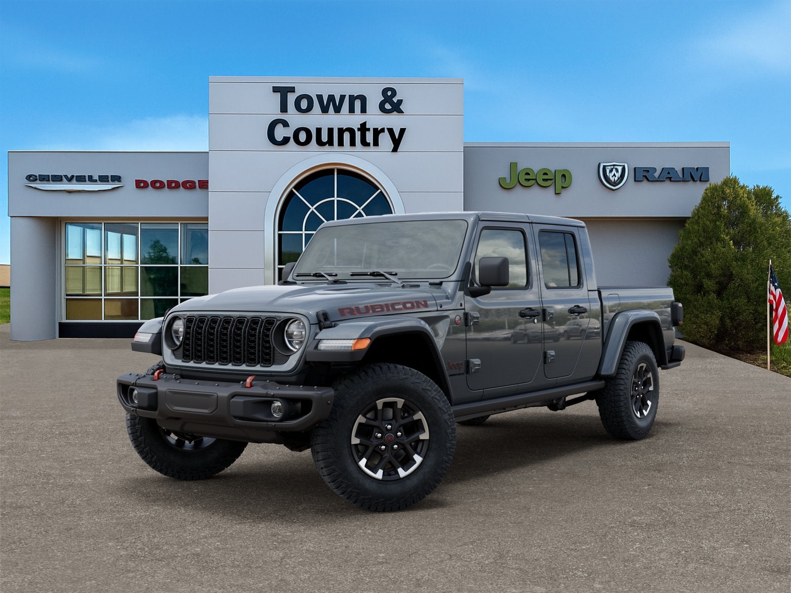 2026 Jeep Gladiator GLADIATOR RUBICON 4X4 in Anvil Clear-Coat Exterior Paint — front three-quarter view