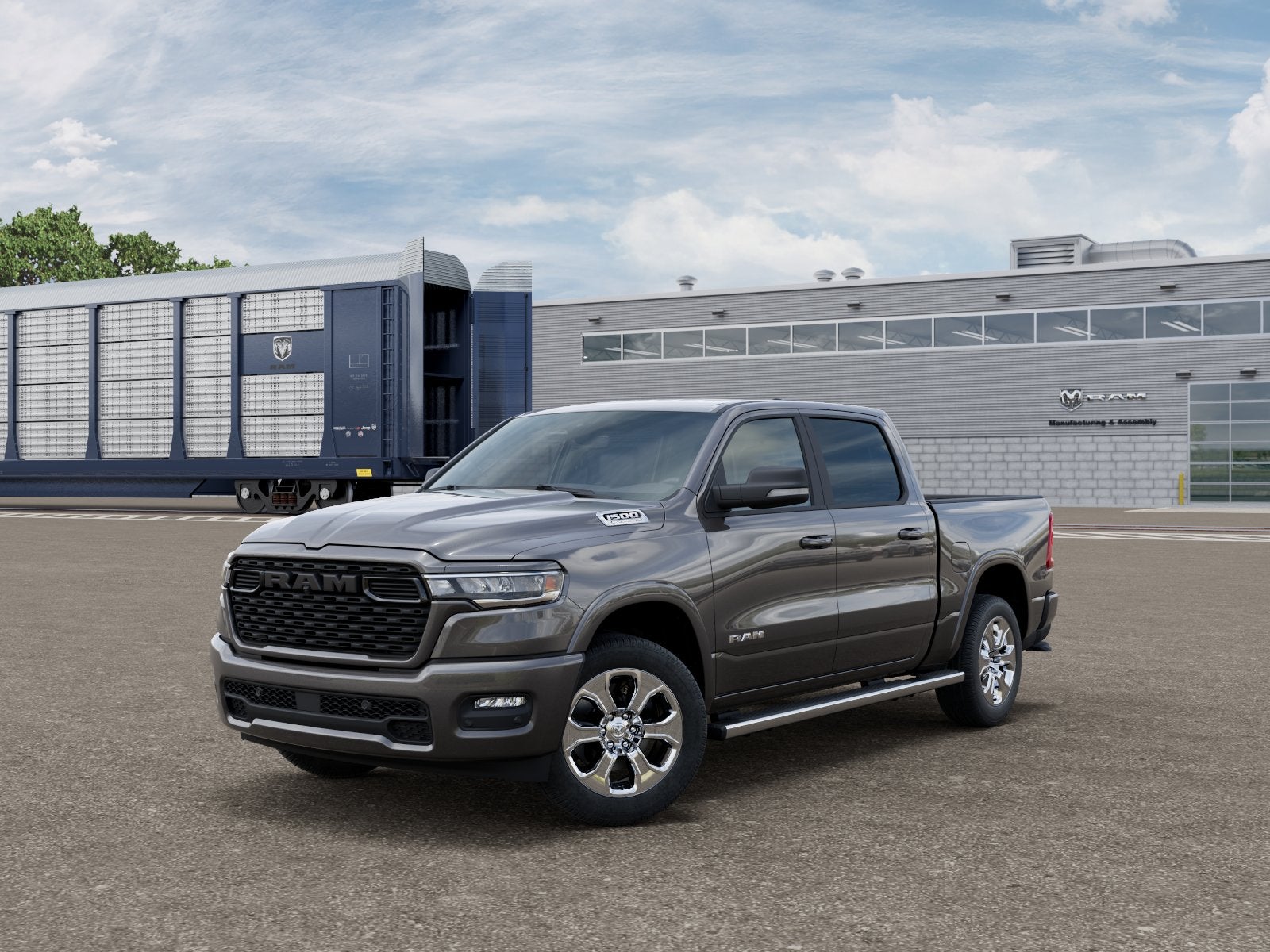 2026 RAM Ram 1500 RAM 1500 BIG HORN CREW CAB 4X4 5'7' BOX in Granite Crystal Metallic Clear-Coat Exterior Paint — front three-quarter view