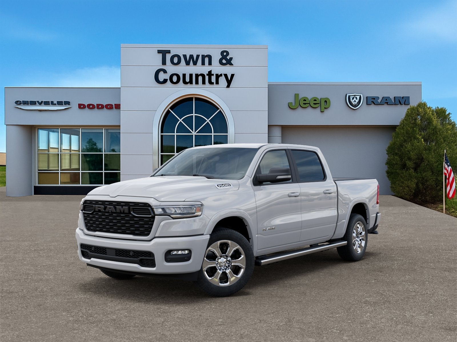 2026 RAM Ram 1500 RAM 1500 BIG HORN CREW CAB 4X4 5'7' BOX in Bright White Clear-Coat Exterior Paint — front three-quarter view