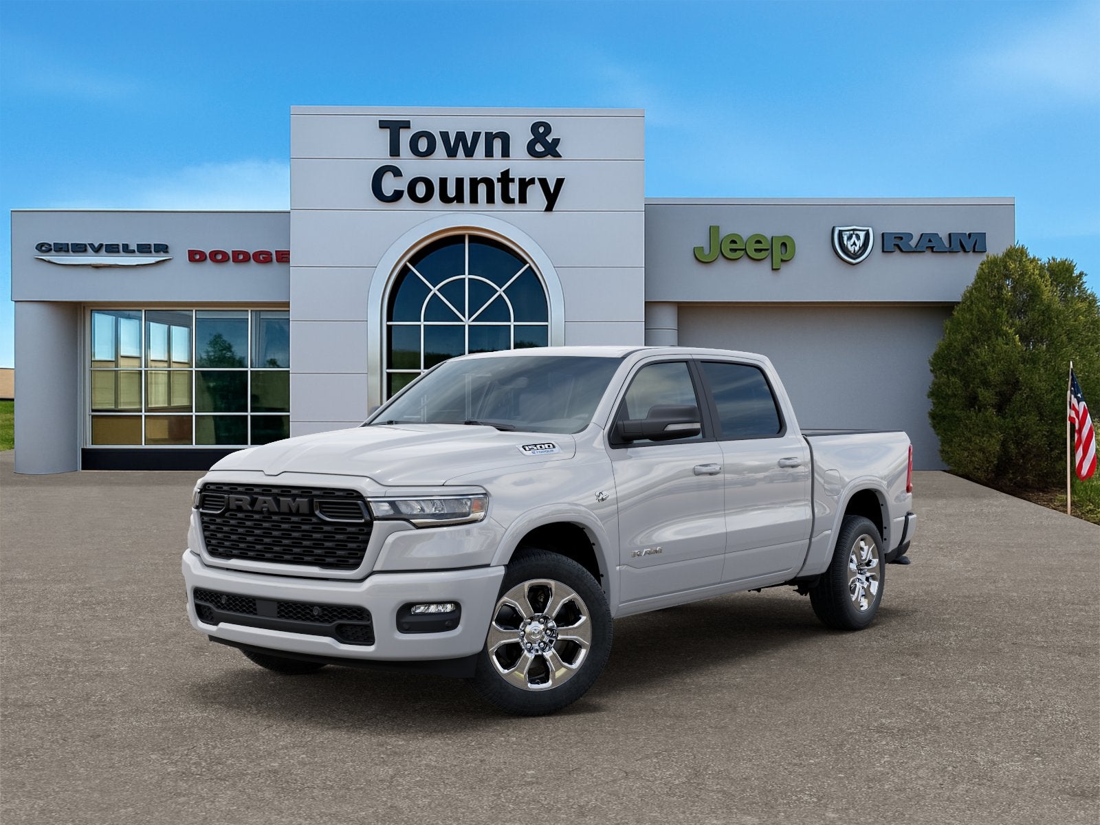 2026 RAM Ram 1500 RAM 1500 BIG HORN CREW CAB 4X4 5'7' BOX in Bright White Clear-Coat Exterior Paint — front three-quarter view