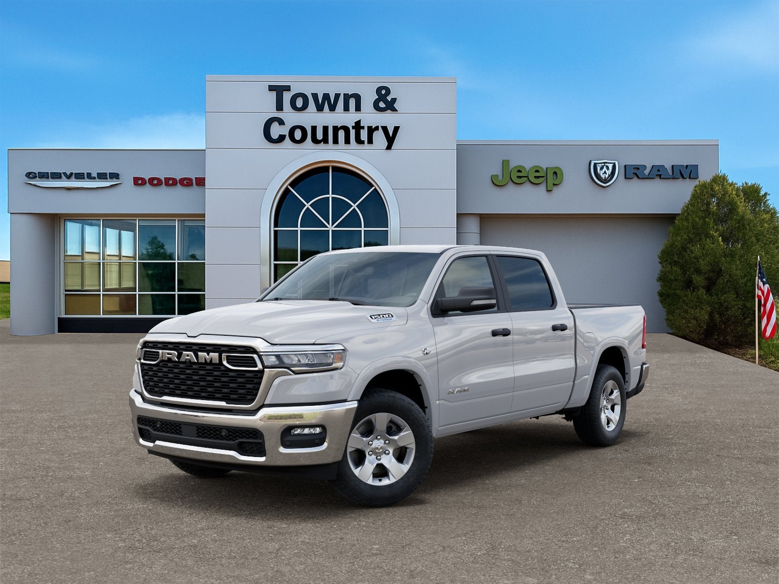 2026 RAM Ram 1500 RAM 1500 BIG HORN CREW CAB 4X4 5'7' BOX in Bright White Clear-Coat Exterior Paint — front three-quarter view