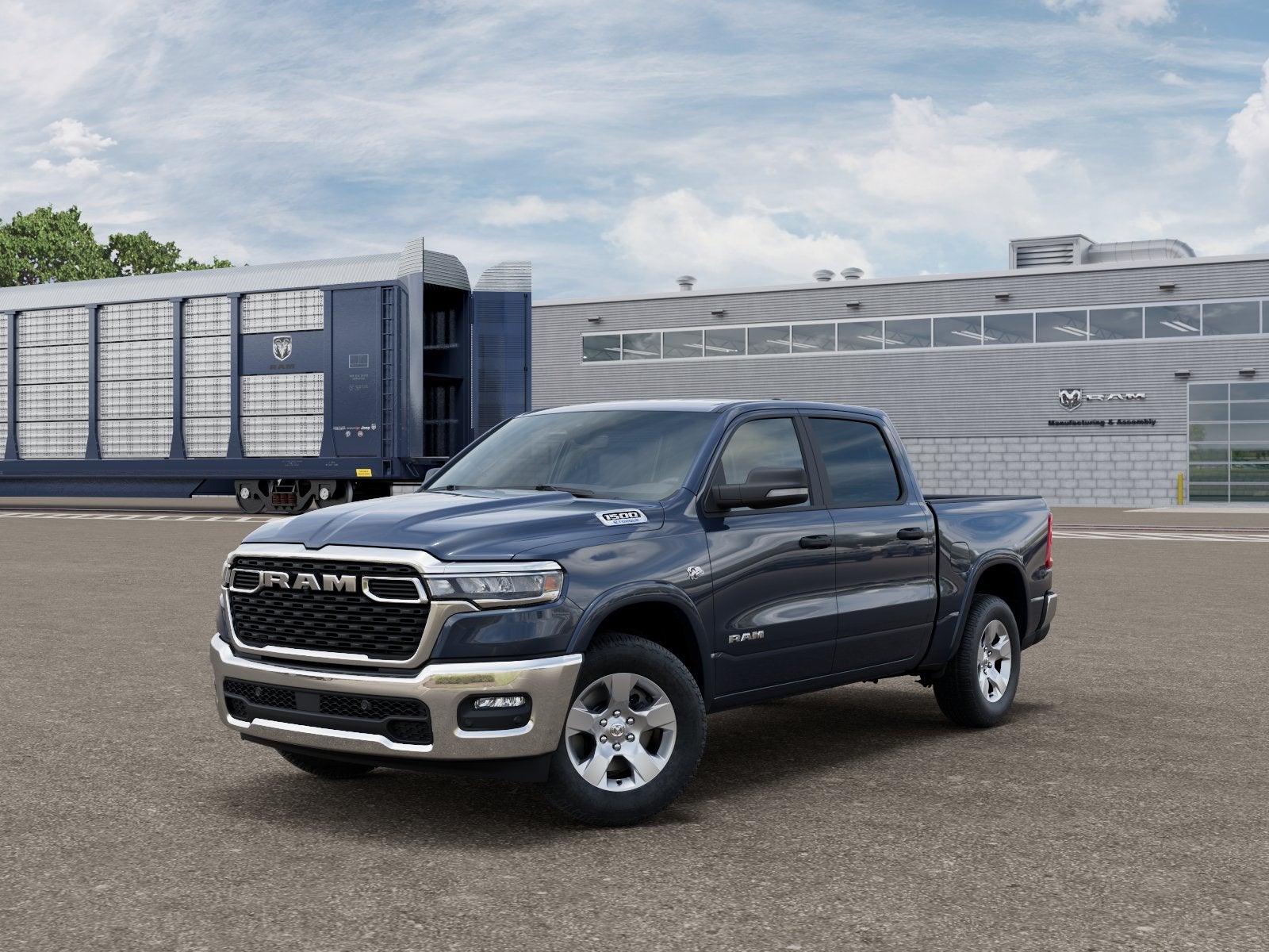 2026 RAM Ram 1500 RAM 1500 BIG HORN CREW CAB 4X4 5'7' BOX in Forged Blue Metallic Exterior Paint — front three-quarter view