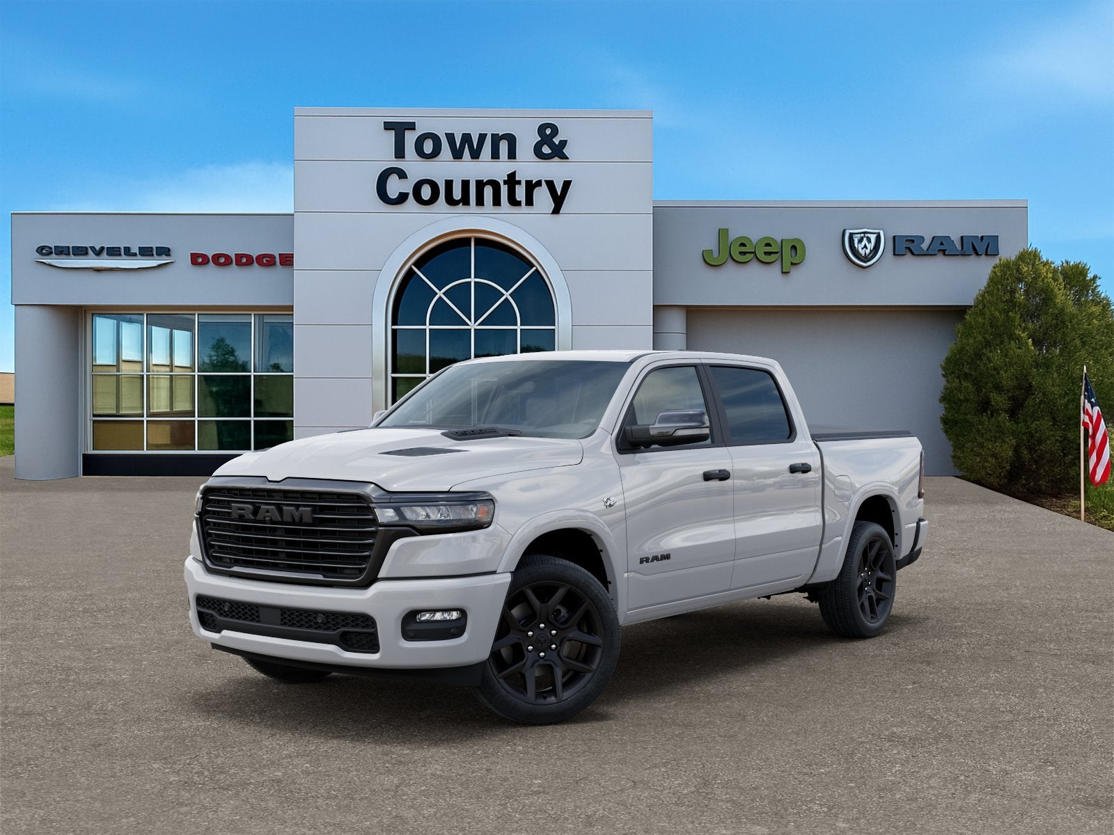 2026 RAM Ram 1500 RAM 1500 LARAMIE CREW CAB 4X4 5'7' BOX in Bright White Clear-Coat Exterior Paint — front three-quarter view