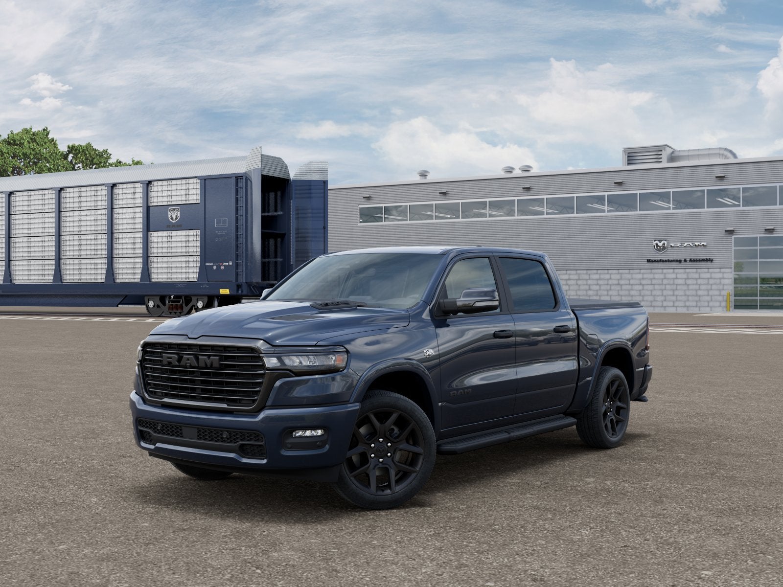 2026 RAM Ram 1500 RAM 1500 LARAMIE CREW CAB 4X4 5'7' BOX in Forged Blue Metallic Exterior Paint — front three-quarter view