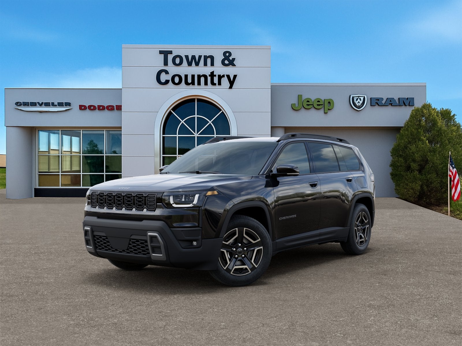 2026 Jeep Cherokee CHEROKEE LIMITED 4X4 in Diamond Black Crystal Pearl-Coat Exterior Paint — front three-quarter view