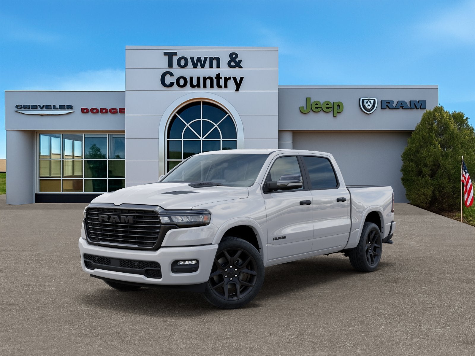 2026 RAM Ram 1500 RAM 1500 LARAMIE CREW CAB 4X4 5'7' BOX in Bright White Clear-Coat Exterior Paint — front three-quarter view