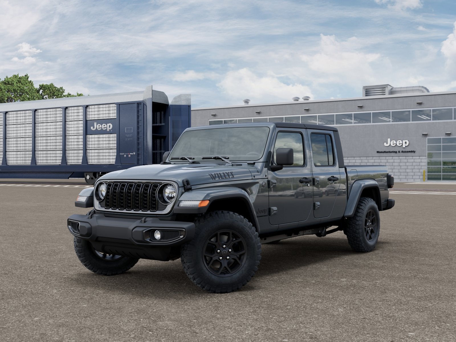 2026 Jeep Gladiator GLADIATOR WILLYS 4X4 in Anvil Clear-Coat Exterior Paint — front three-quarter view
