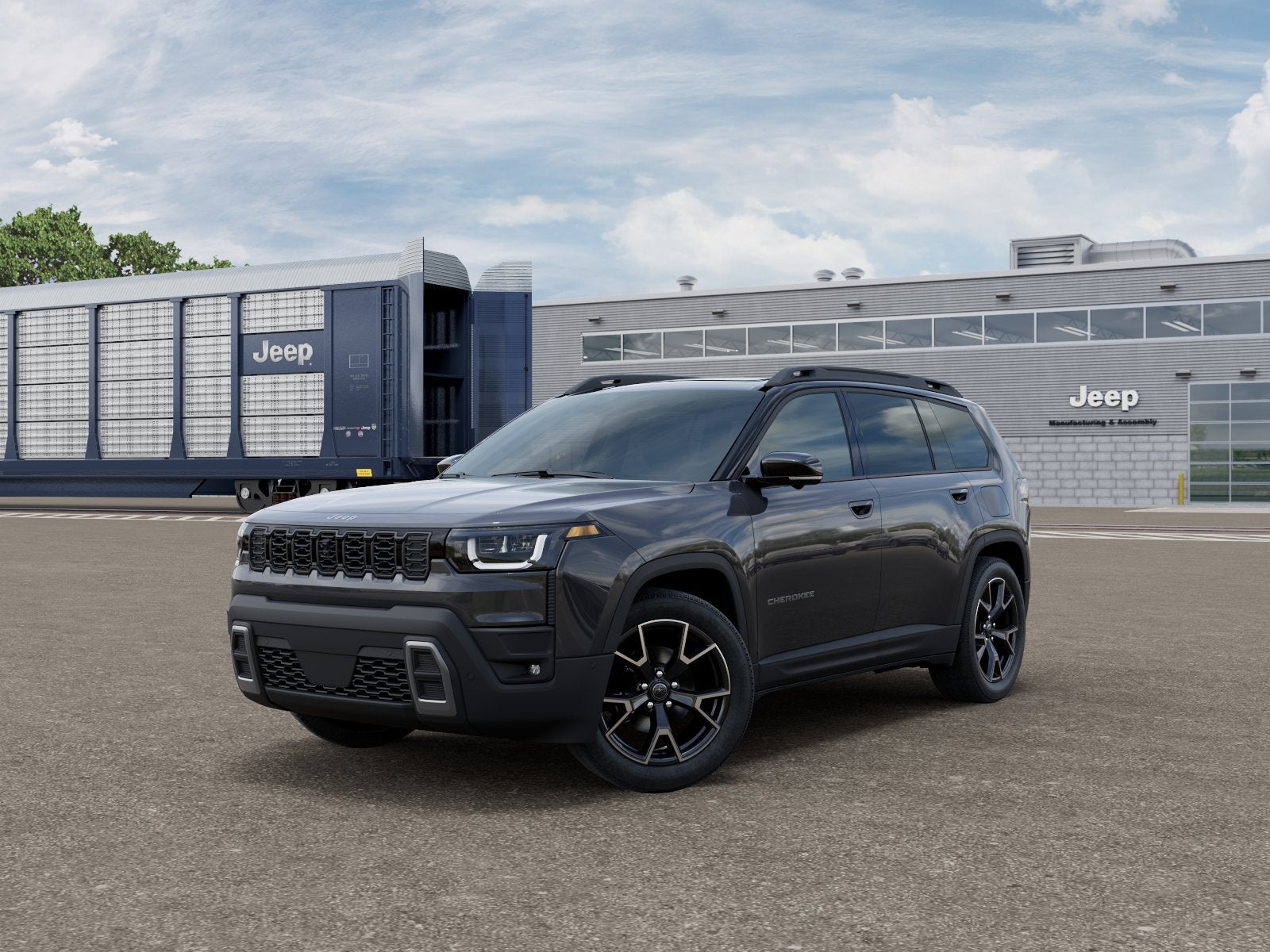 2026 Jeep Cherokee CHEROKEE OVERLAND 4X4 in Sting-Gray Clear-Coat Exterior Paint — front three-quarter view