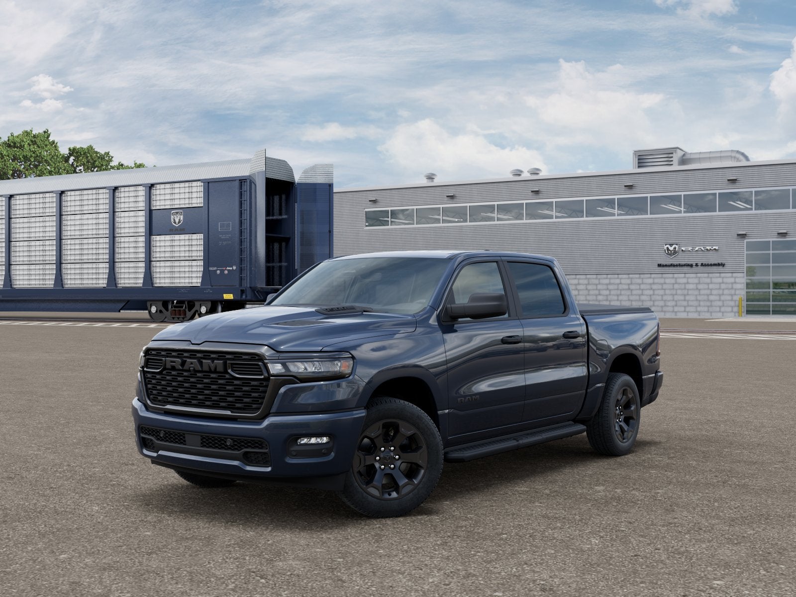 2026 RAM Ram 1500 RAM 1500 EXPRESS CREW CAB 4X4 5'7' BOX in Forged Blue Metallic Exterior Paint — front three-quarter view