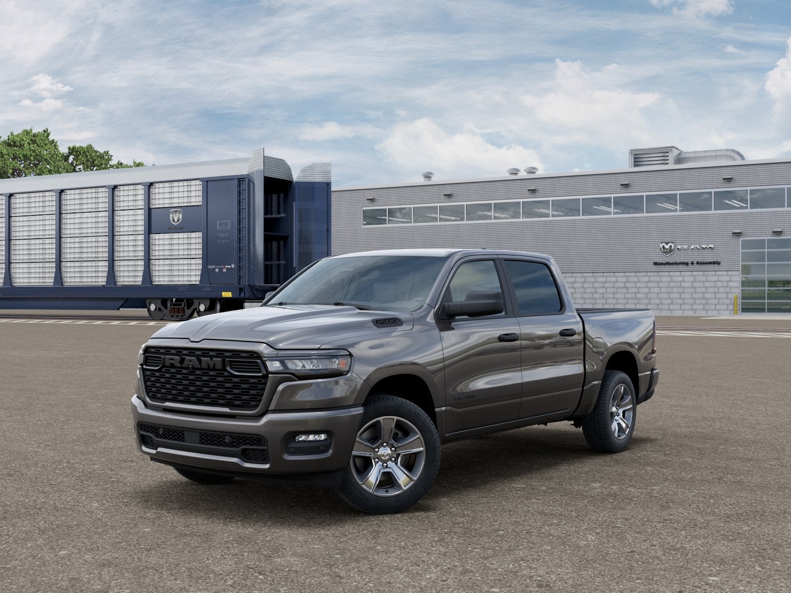 2026 RAM Ram 1500 RAM 1500 EXPRESS CREW CAB 4X4 5'7' BOX in Granite Crystal Metallic Clear-Coat Exterior Paint — front three-quarter view