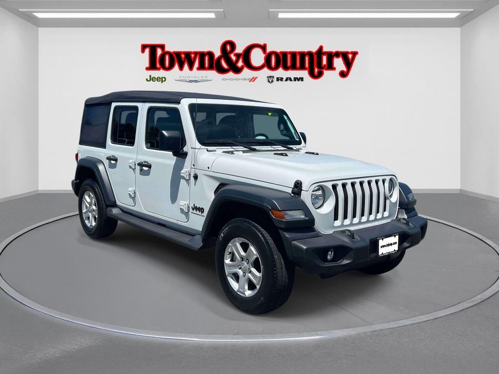 2023 Jeep Wrangler Sport S in Bright White Clearcoat — front three-quarter view